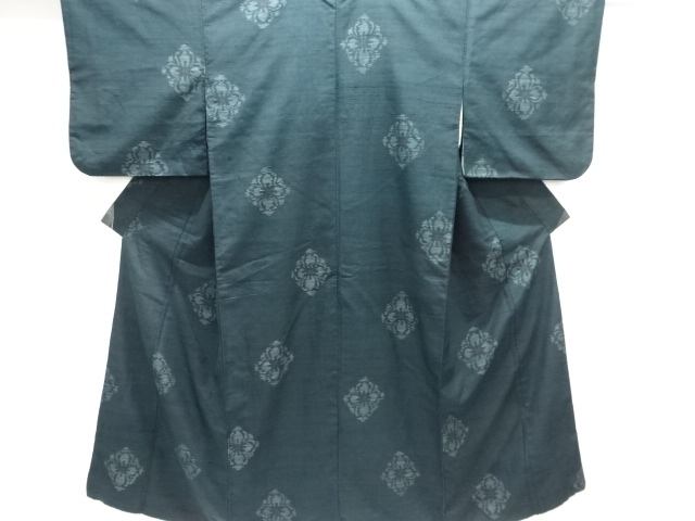 JAPANESE KIMONO / ANTIQUE KIMONO / TSUMUGI / WOVEN FLOWER CREST